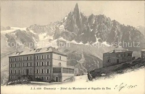 Chamonix Hotel du Montanvert et Aiguille du Dru Gebirgspanorama Kat. Chamonix Mont Blanc