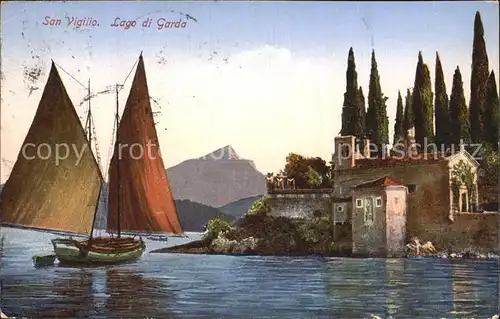 San Vigilio Lago di Garda Segelschiff Dorfmotiv