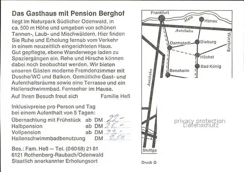 Raubach Odenwald Gasthaus Berghof  Kat. Rothenberg