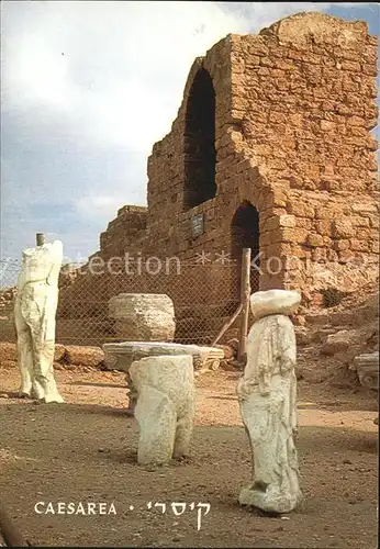 Caesarea Israel Archers Embrasure in Crusader Wall Remnants of Statues and capitals from the roman period Kat. Israel