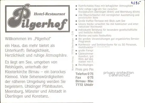 Uhldingen Muehlhofen Pilgerhof Hotel Restaurant  Kat. Uhldingen Muehlhofen