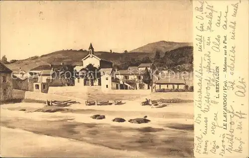 Le Lavandou Maisons sur le Port Peinture Kuenstlerkarte Kat. Le Lavandou