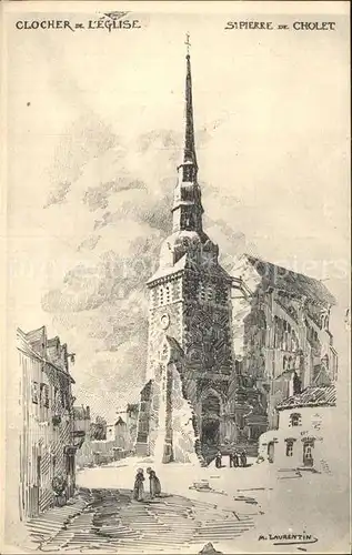 Cholet Eglise Saint Pierre Clocher Dessin Kuenstlerkarte Kat. Cholet