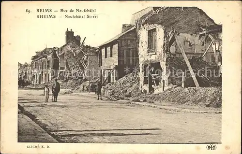 Reims Champagne Ardenne Rue de Neufchatel Ruines Grande Guerre Ruinen 1. Weltkrieg Kat. Reims