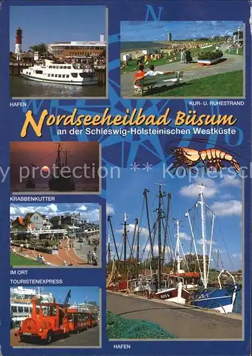 Buesum Nordseebad Hafen Krabbenkutter TouristenexpressKur  und Ruhestrand Kat. Buesum
