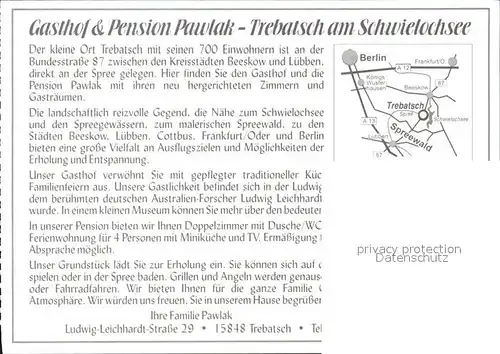 Trebatsch Gasthof Pension Pawlak Hauseigene Bootsanlegestelle  Kat. Tauche