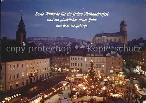 Annaberg Buchholz Erzgebirge Weihnachtsmarkt Glueckwunschkarte Nachtaufnahme Kat. Annaberg