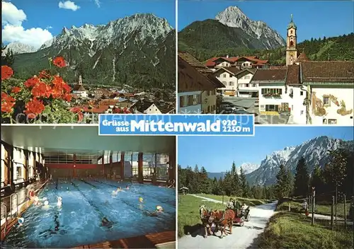 Mittenwald Bayern Karwendelgebirge Wettersteinspitze Hallenbad Kutschenfahrt  Kat. Mittenwald