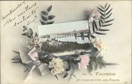 Tours Indre et Loire Souvenirs de la Touraine des fleurs Pont sur la Loire Kat. Tours