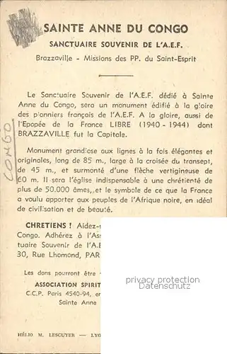 Brazzaville Sainte Anne du Congo Sanctuaire Mission Histoire Kat. Brazzaville