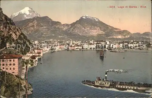 Riva del Garda Panorama mit Dampfschiff Kat. 