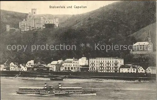 Stolzenfels Rhein Dampfer Schloss und Capellen Kat. Koblenz Rhein
