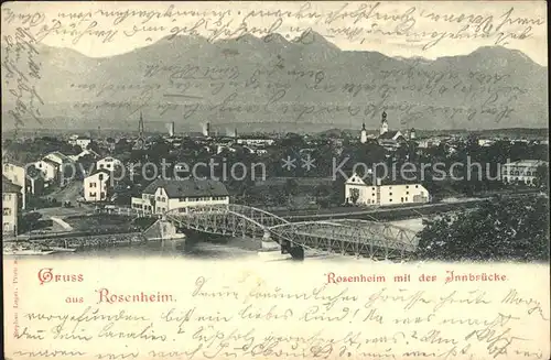 Rosenheim Bayern Panorama mit Innbruecke Alpen Kat. Rosenheim