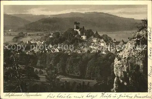 Pappenheim Mittelfranken Panorama Blick von den Felsen Burg Kupfertiefdruck Kat. Pappenheim