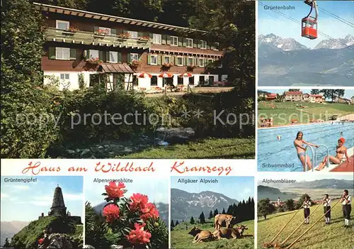 Kranzegg Haus am Wildbach Gruentenbahn Schwimmbad Gruentengipfel Viehweide Alphornblaeser Kat. Rettenberg