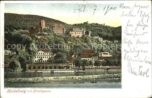 Heidelberg Neckar Blick ueber den Neckar zum Schloss von der Hirschgasse aus Kat. Heidelberg