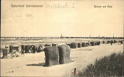 Warnemuende Ostseebad Strand mit Mole Kat. Rostock