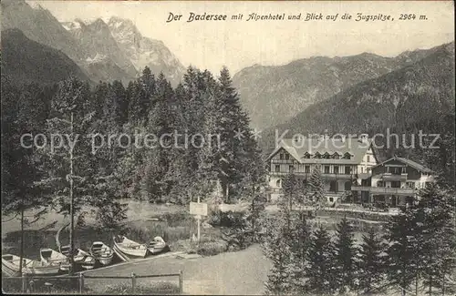 Badersee Alpenhotel Blick zur Zugspitze Kat. Grainau