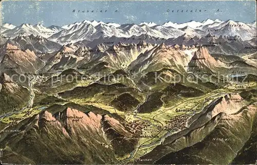 Stubaier Alpen Oetztaler Alpen Panoramakarte Kat. Neustift im Stubaital