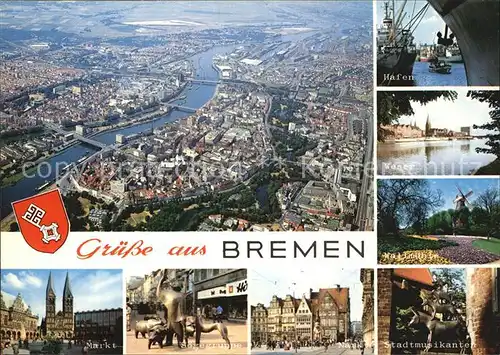 Bremen Fliegeraufnahme Hafen Weser Stadtmusikanten Markt  Kat. Bremen
