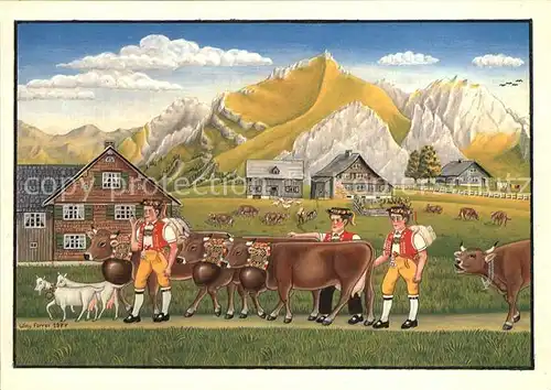 Toggenburg Kuenstlerkarte von Willi Forrer Ex Ski Rennfahrer Bauernmaler von Wildhaus  Kat. Wildhaus