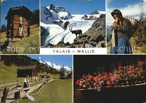 Wallis Valais Kanton Gletscher Holzhuette alte Frau Kat. Sion