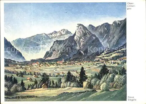 Oberammergau Panorama Kuenstlerkarte Franz Siegele Kat. Oberammergau