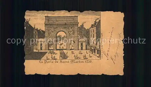 Vieux Paris La Porte de Saint Martin en 1750 Dessin Kuenstlerkarte