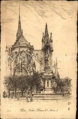 Paris Eglise Notre Dame Dessin Kuenstlerkarte Kat. Paris