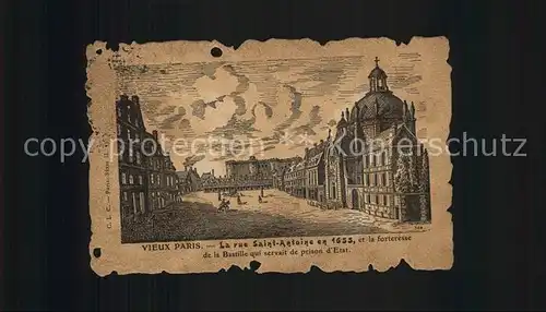 Vieux Paris Rue Saint Antoine Forteresse de la Bastille en 1655 Dessin Kuenstlerkarte