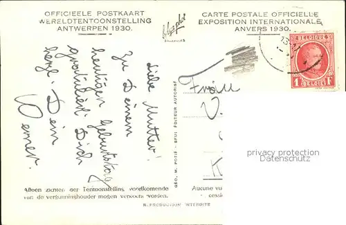 Anvers Antwerpen Vieille Belgique Exposition Internationale 1930 Carte postale officielle Kat. 