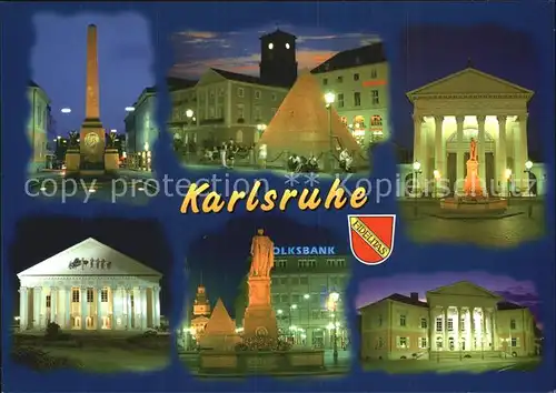 Karlsruhe Baden bei Nacht mit Monument Theater Brunnen