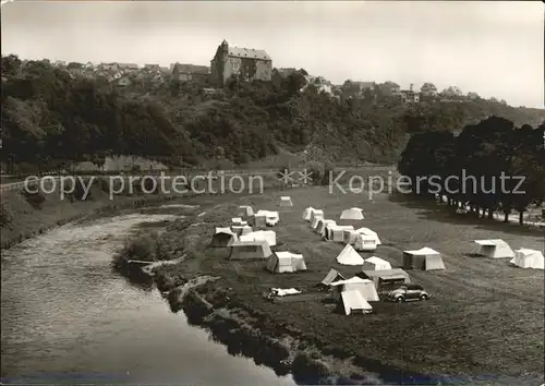 Runkel Lahn Schloss Schadeck mit Campingplatz Fliegeraufnahme Kat. Runkel