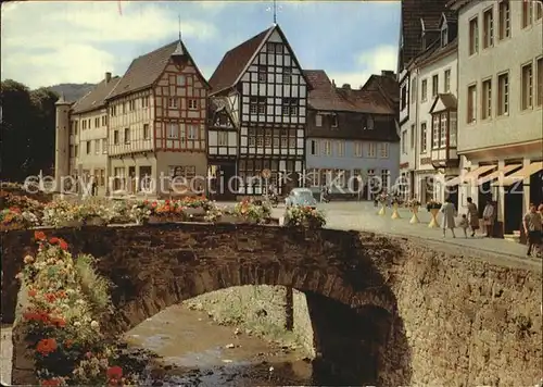 Bad Muenstereifel Erftbruecke und alte Fachwerkhaeuser am Markt Kat. Bad Muenstereifel