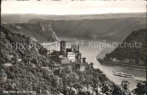 Loreley Lorelei Fliegeraufnahme Rheinpartie mit Burg Katz Kat. Sankt Goarshausen