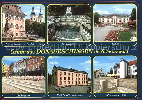 Donaueschingen Diana Brunnen Schlosskirche Donauquelle Schloss Zentrum Karlsbau Max Rieple Platz Kat. Donaueschingen