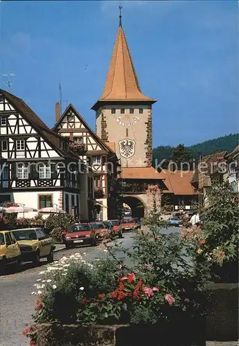 Gengenbach Haigeracher Torturm mit Sonnenuhr und Stadtwappen Kat. Gengenbach Schwarzwald