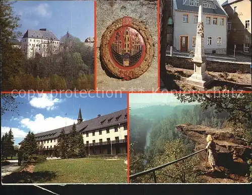 Wolkenstein Erzgebirge Schloss Postmeilensaeule Sanatorium Warmbad Kat. Wolkenstein