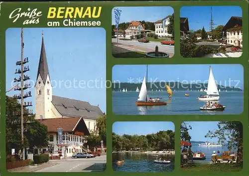 Bernau Chiemsee Kirchenpartie und See Kat. Bernau a.Chiemsee