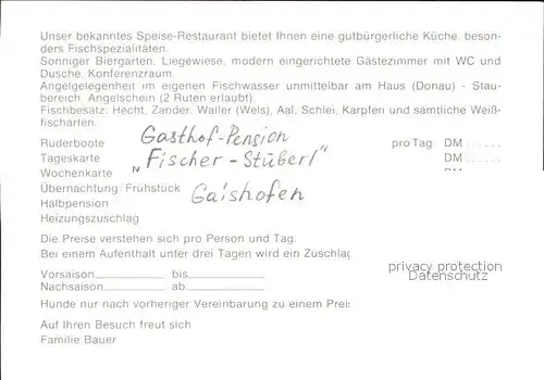 Gaishofen Gasthaus Pension Ficher Stueberl Kat. Windorf
