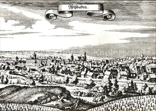 Wiesbaden nach einem Merian Stich um 1600 Kat. Wiesbaden