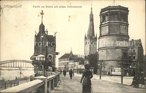 Duesseldorf Rheinpartie mit altem Schlossturm Kat. Duesseldorf