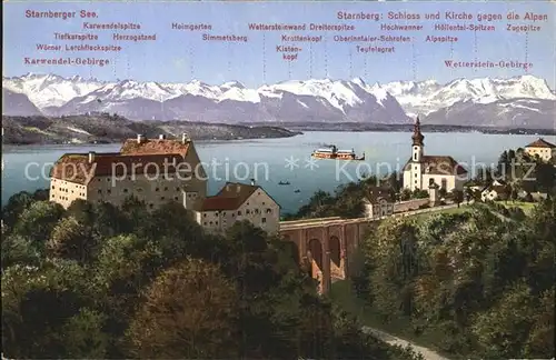 Starnberg See Schloss und Kirche Karwendelgebirge Wetterstein Kat. Starnberg