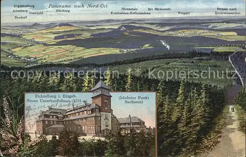 Fichtelberg Oberwiesenthal Neues Unterkunftshaus Panoramakarte Kat. Oberwiesenthal
