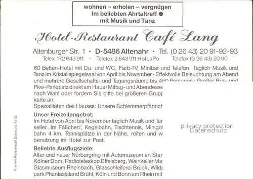 Altenahr Hotel Cafe Lang  Kat. Altenahr