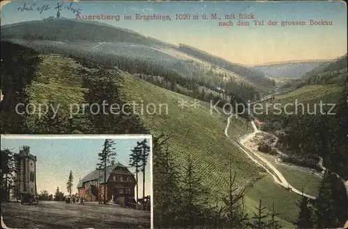 Auersberg Wildenthal Blick ins Tal der grossen Bockau Aussichtsturm Gasthaus Kat. Eibenstock