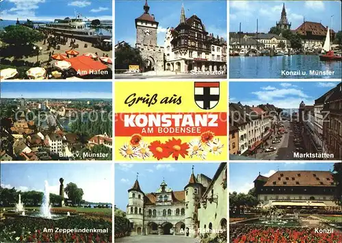 Konstanz Bodensee Schnelztor Konzil Muenster Zeppelindenkmal Hafen Kat. Konstanz