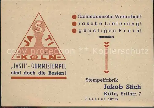 Koeln Rhein Stempelfabrik Jakob Stich Kat. Koeln