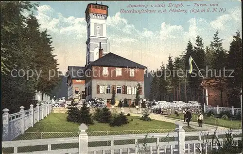 Annaberg Buchholz Erzgebirge Turm  und Unterkunftshaus auf dem Poehlberg Kat. Annaberg