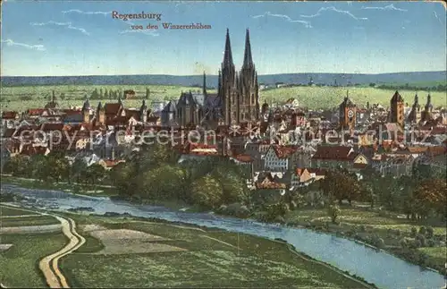 Regensburg Blick von den Winzerhoehen Kat. Regensburg